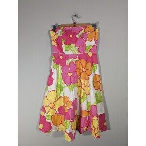Lilly Pulitzer Dress Women Size 2 Vintage Floral Strapless Cotton Preppy Summer